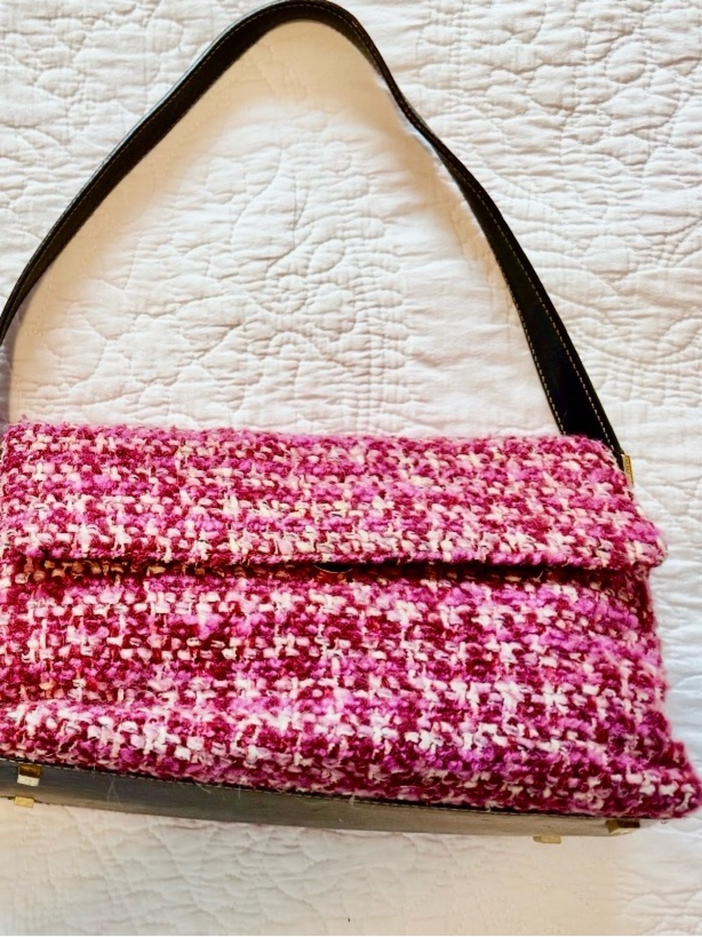 kate spade Pink Tweed Shoulder Bag with Black Strap